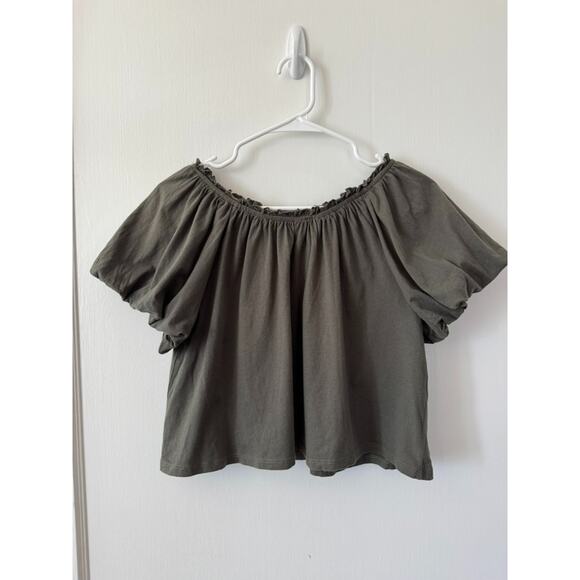 Sapphire O Dark Green Puff Sleeve Off The Shoulder Crop Size Medium - Picture 1 of 7